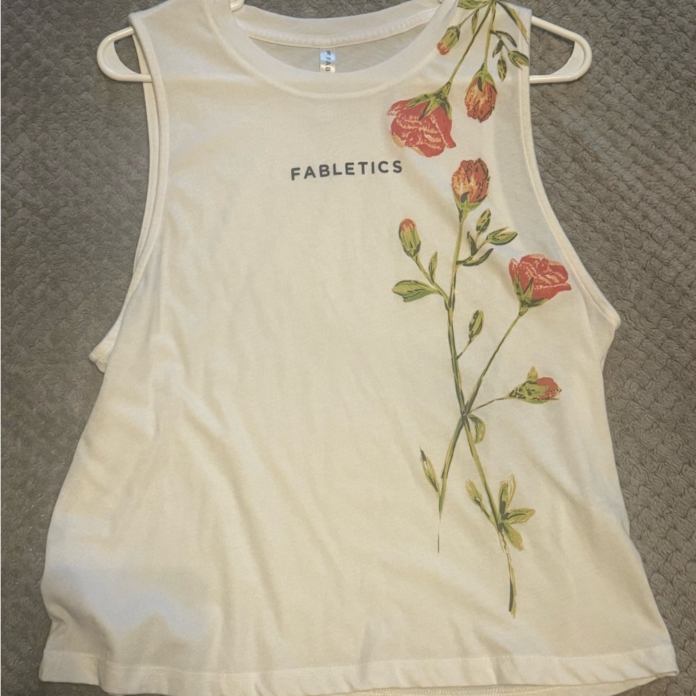 Fabletics White Floral Muscle Tee